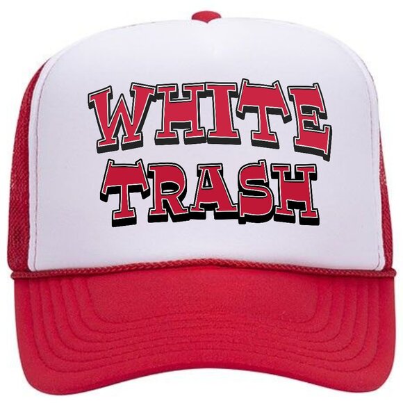 White Trash Red & White Foam Trucker Mesh Snapback Cap Hat - Picture 1 of 2